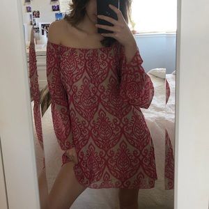 Flowy pink/beige off shoulder dress